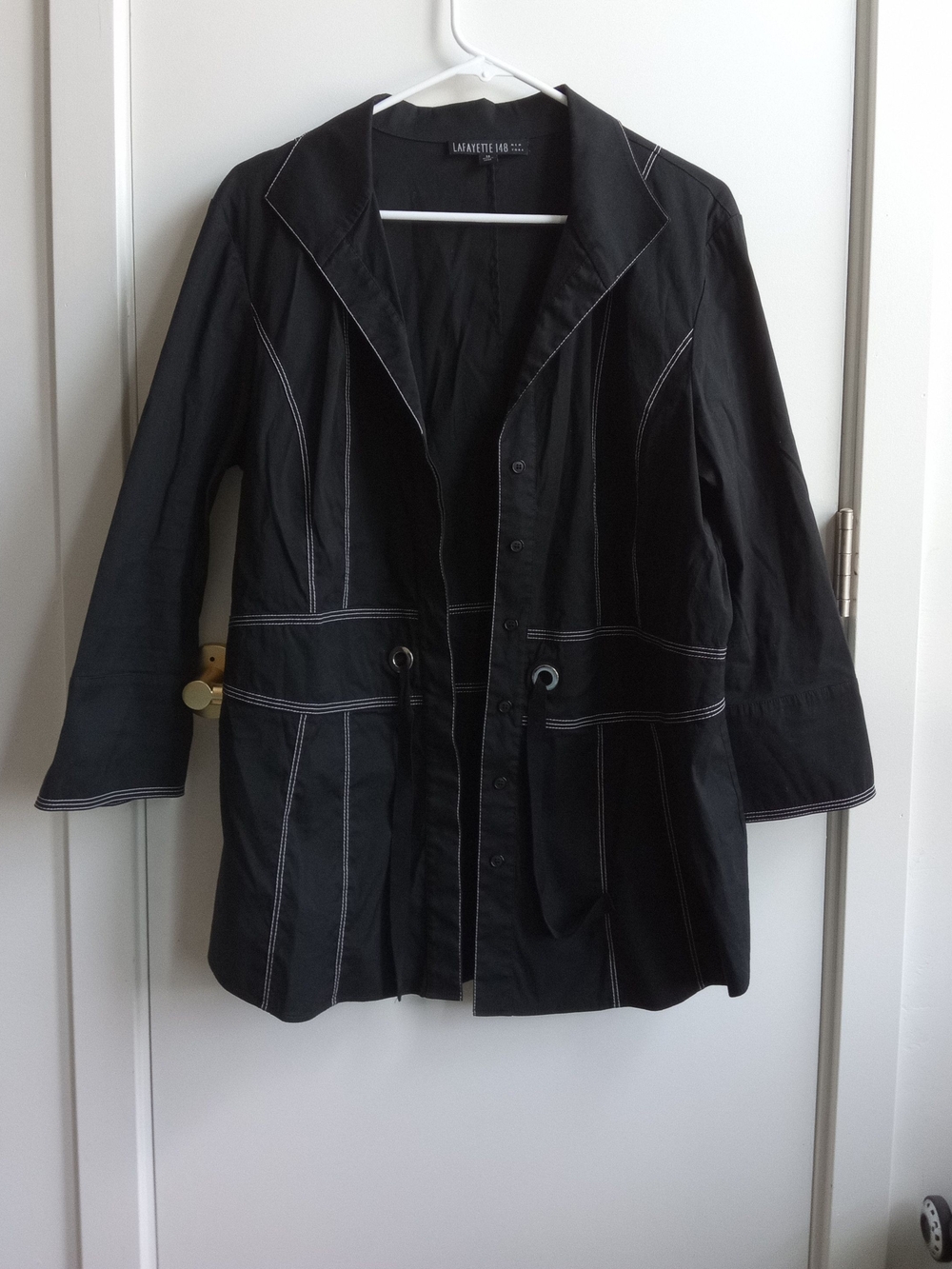 Lafayette 148 Black Women's Button-Front Jacket with Contrast Stitching
